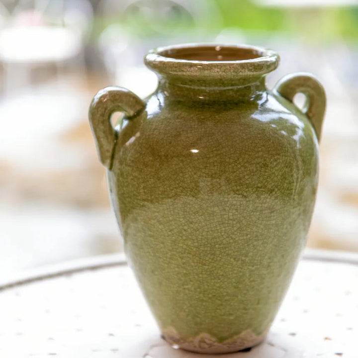 Green Handle Ceramic Vase TwoHandledVase - Delicors