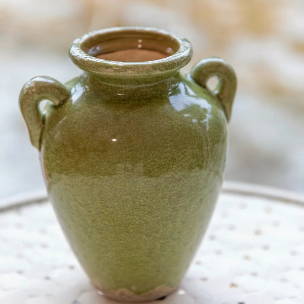 Green Handle Ceramic Vase TwoHandledVase - Delicors