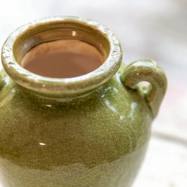Green Handle Ceramic Vase TwoHandledVase - Delicors