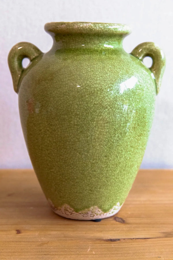 Green Handle Ceramic Vase TwoHandledVase - Delicors