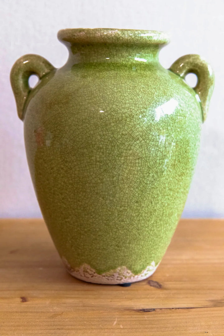 Green Handle Ceramic Vase TwoHandledVase - Delicors
