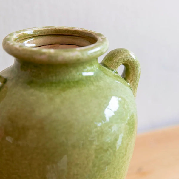Green Handle Ceramic Vase TwoHandledVase - Delicors