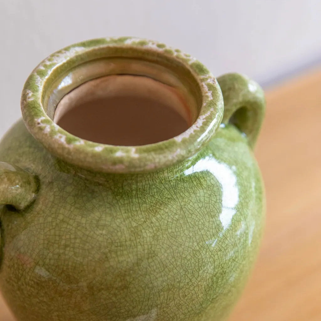 Green Handle Ceramic Vase TwoHandledVase - Delicors