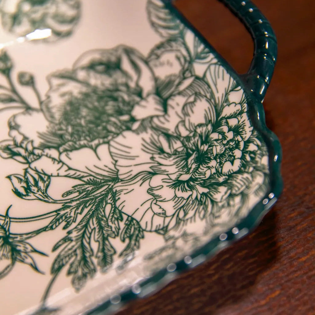 Vintage Green Flora Ceramic Dinnerware Set 12InchRectanglePlate - Delicors