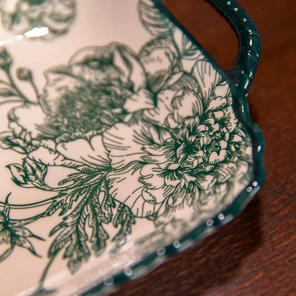 Vintage Green Flora Ceramic Dinnerware Set 12InchRectanglePlate - Delicors