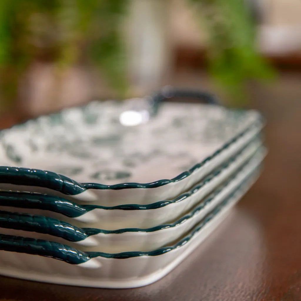 Vintage Green Flora Ceramic Dinnerware Set 12InchRectanglePlate - Delicors