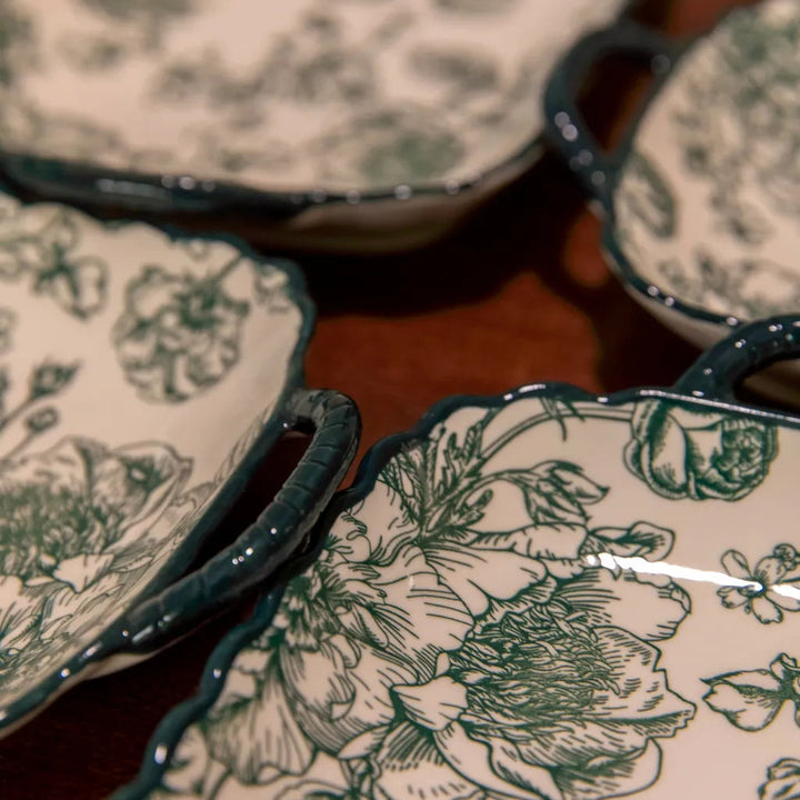 Vintage Green Flora Ceramic Dinnerware Set 12InchRectanglePlate - Delicors