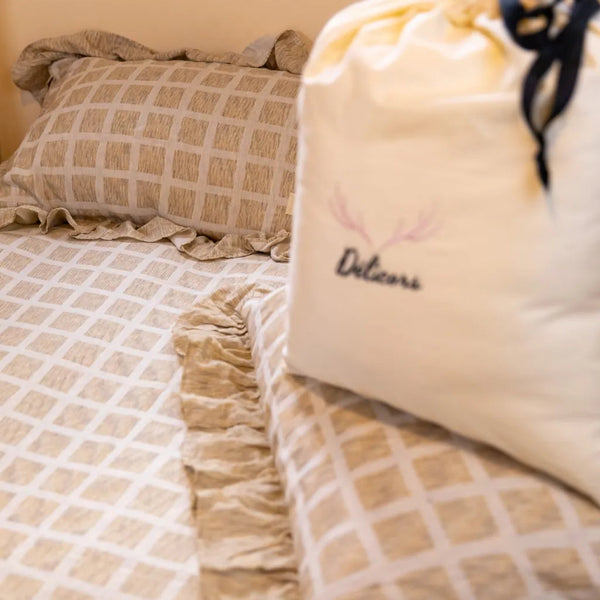 Tea Checkered Bedding Set - Delicors