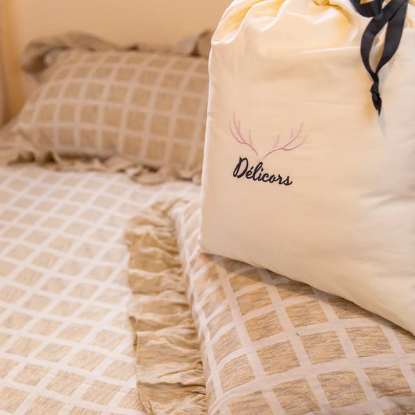 Tea Checkered Bedding Set - Delicors