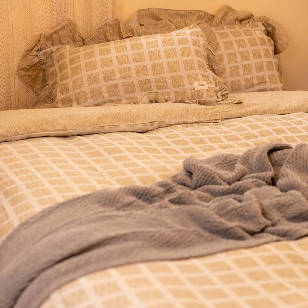 Tea Checkered Bedding Set - Delicors