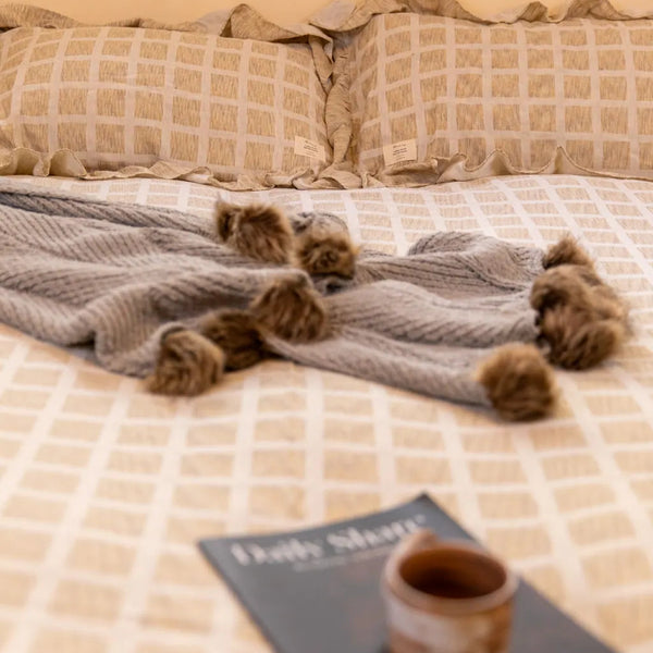 Tea Checkered Bedding Set - Delicors