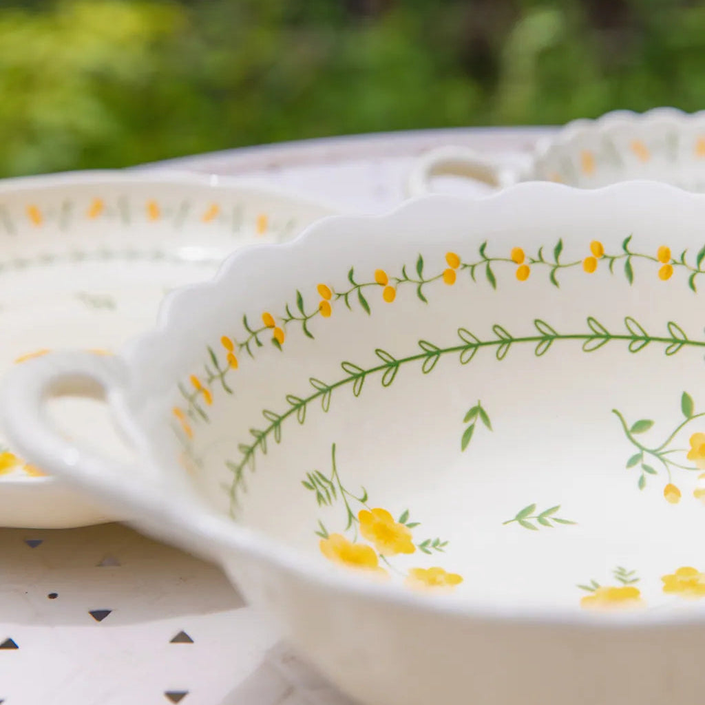 Yellow Garland Ceramic Dining Set 8 InchPlate&9.5InchSoupBowl&9.25 nchSquarePlate - Delicors