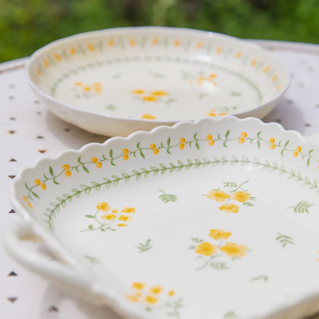 Yellow Garland Ceramic Dining Set 8 InchPlate&9.5InchSoupBowl&9.25 nchSquarePlate - Delicors