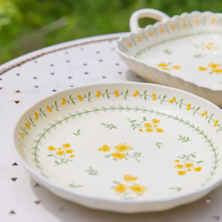 Yellow Garland Ceramic Dining Set 8 InchPlate&9.5InchSoupBowl&9.25 nchSquarePlate - Delicors