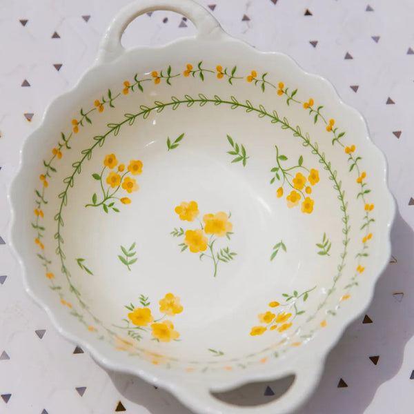 Yellow Garland Ceramic Dining Set 8 InchPlate&9.5InchSoupBowl&9.25 nchSquarePlate - Delicors