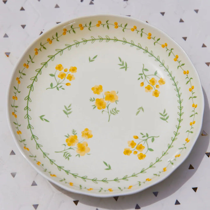 Yellow Garland Ceramic Dining Set 8 InchPlate&9.5InchSoupBowl&9.25 nchSquarePlate - Delicors