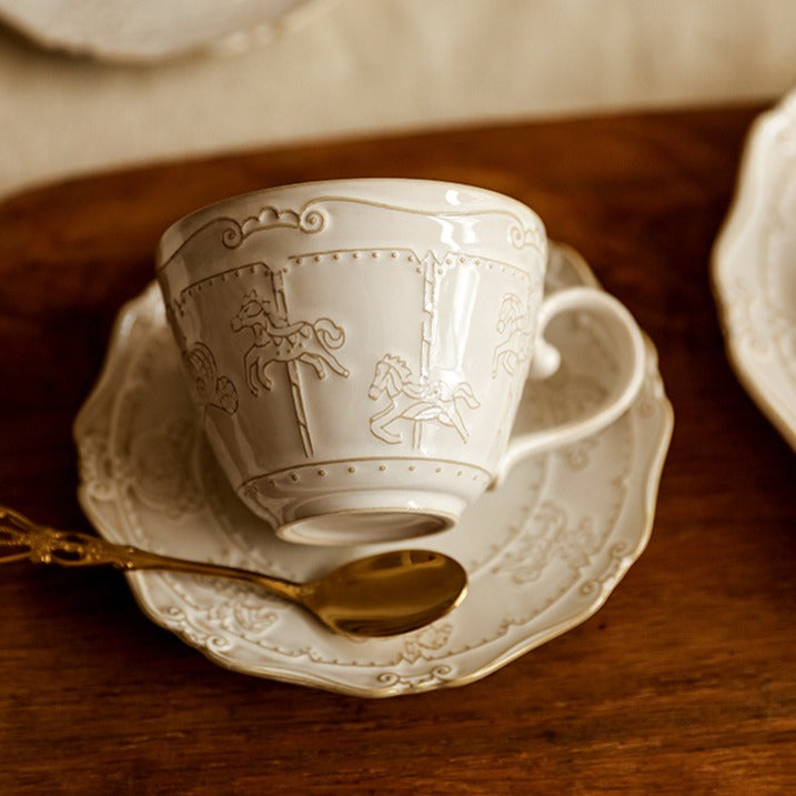 Bring a touch of whimsy to your daily routine with the Carousel Dream Embossed Ceramic Cup Set. Each cup features charming embossed designs that capture the magic of a carousel ride, turning every sip into a joyful escape.&nbsp;