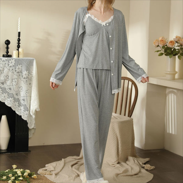 Only You Soft White Lace Loungewear 3 - Piece Set