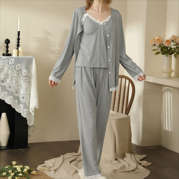 Only You Soft White Lace Loungewear 3 - Piece Set