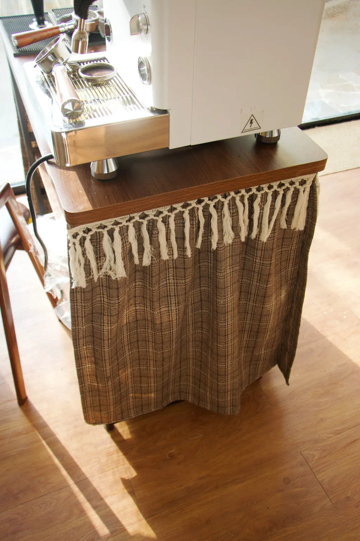 Farmhouse Camel Plaid Cabinet Curtain -- Delicors