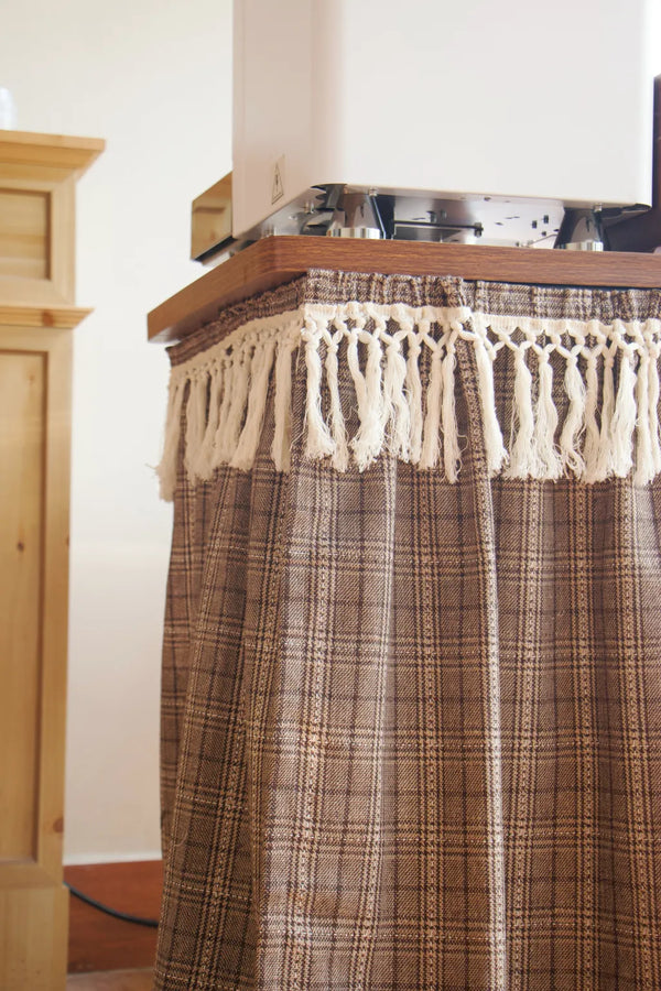 Farmhouse Camel Plaid Cabinet Curtain -- Delicors