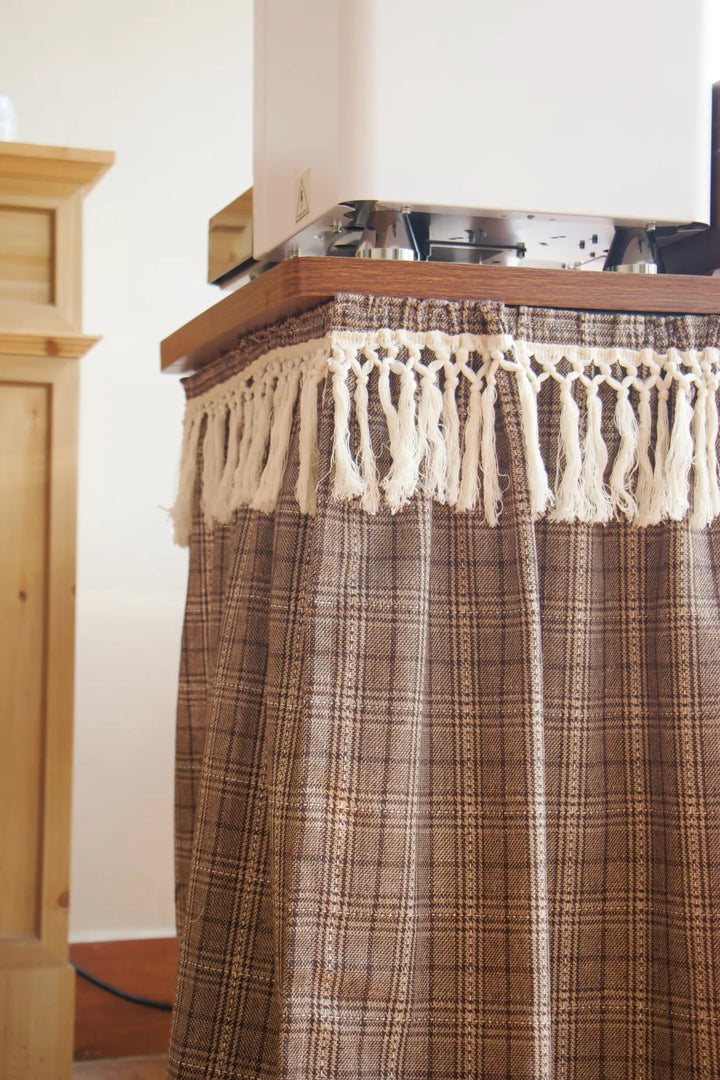 Farmhouse Camel Plaid Cabinet Curtain -- Delicors