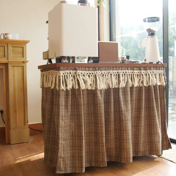 Farmhouse Camel Plaid Cabinet Curtain -- Delicors