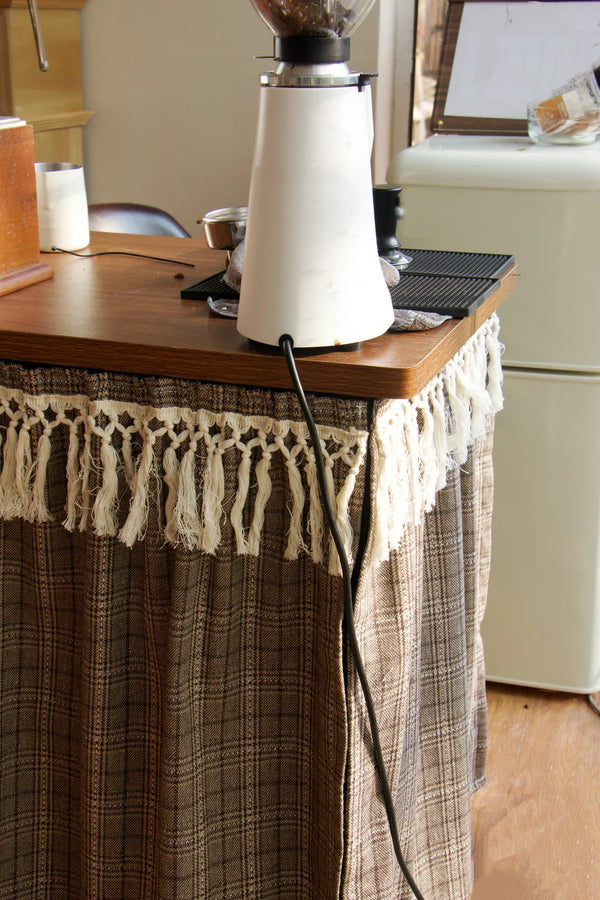 Farmhouse Camel Plaid Cabinet Curtain -- Delicors