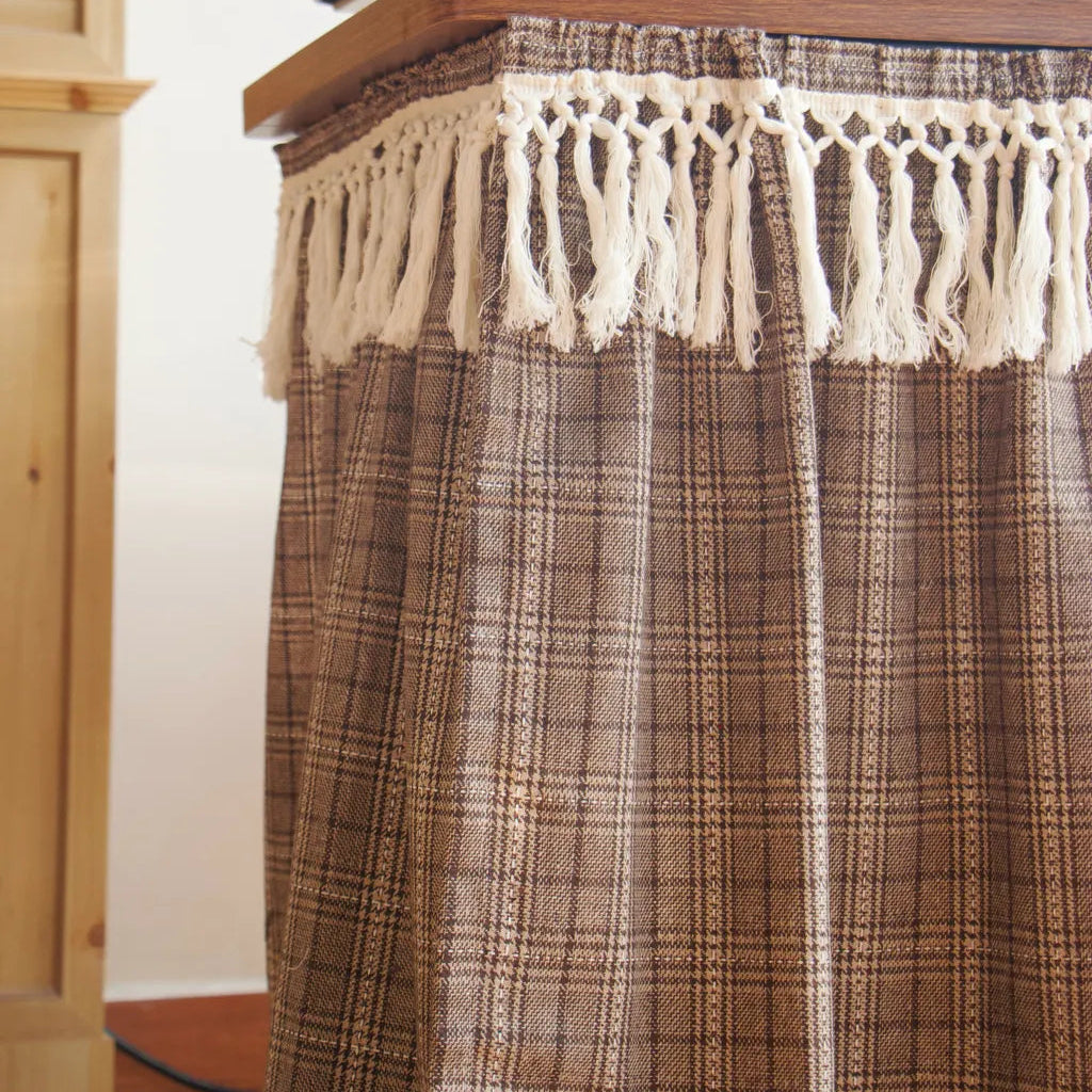 Farmhouse Camel Plaid Cabinet Curtain -- Delicors