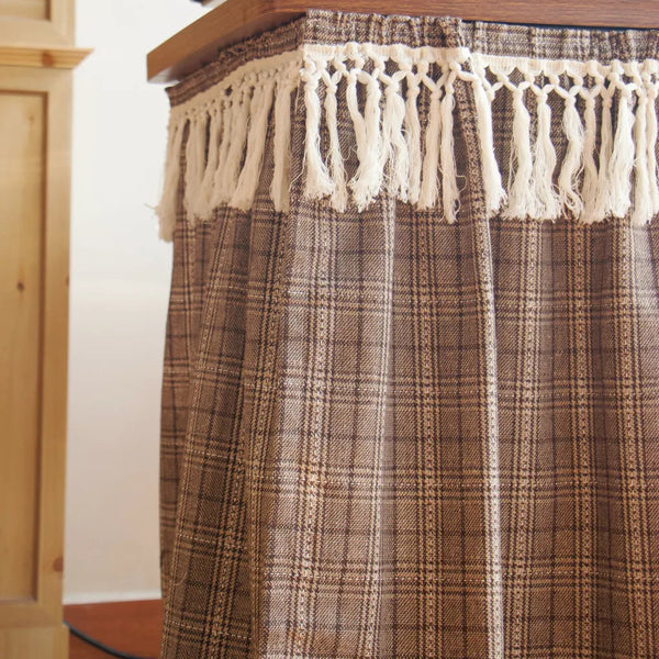 Farmhouse Camel Plaid Cabinet Curtain -- Delicors