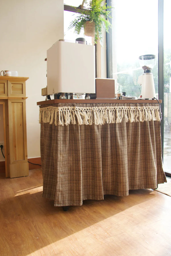 Farmhouse Camel Plaid Cabinet Curtain -- Delicors