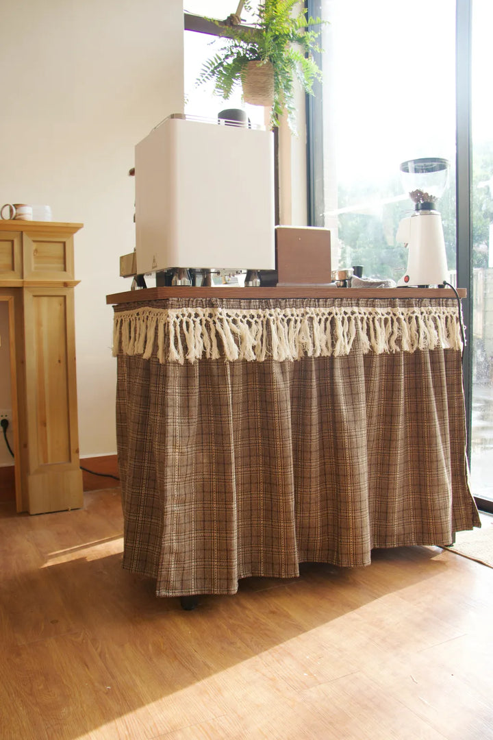 Farmhouse Camel Plaid Cabinet Curtain -- Delicors