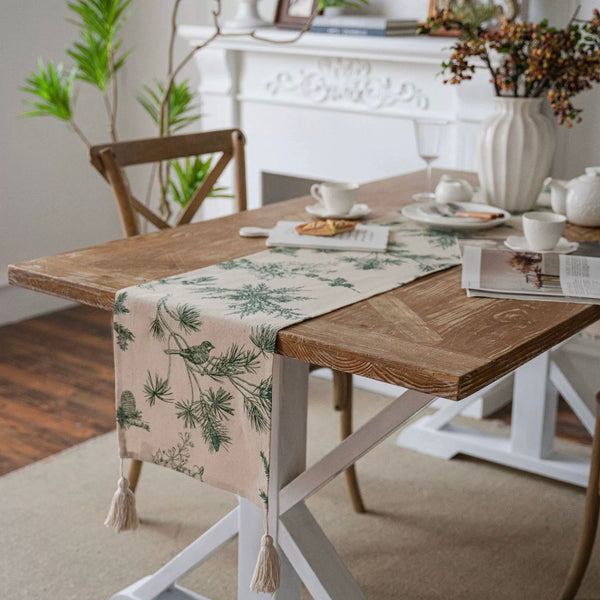 Pine & Bird Tassel Runner