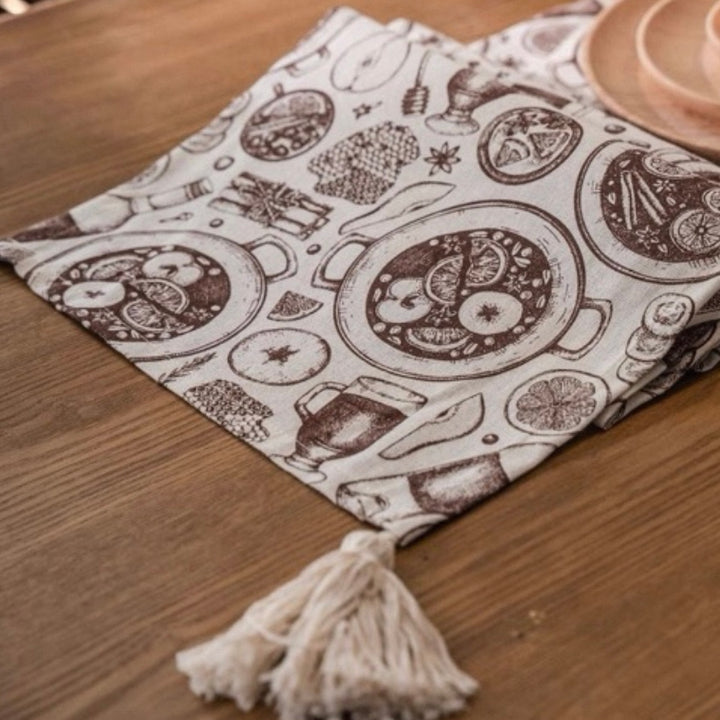 Mulled Wine Sketch Tassel Runner