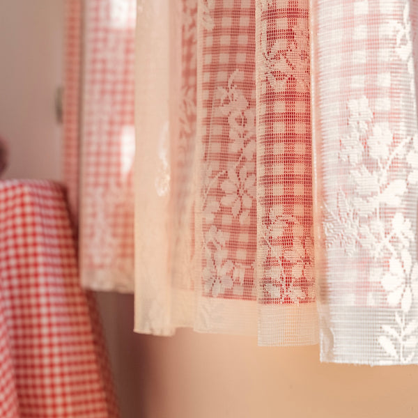 Red Chequered Dual-Layer Curtain