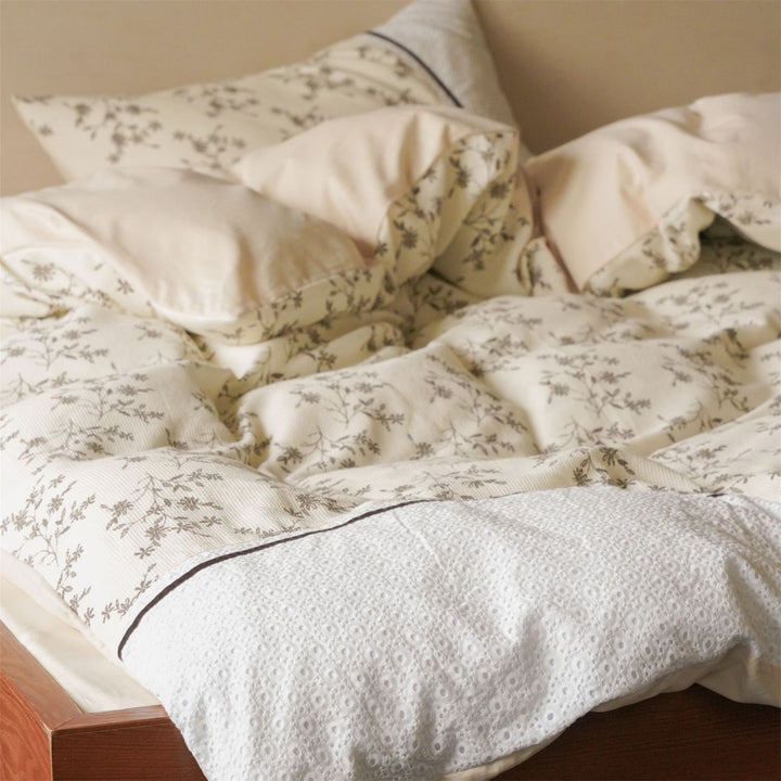 Beige Floral Cotton Bedding