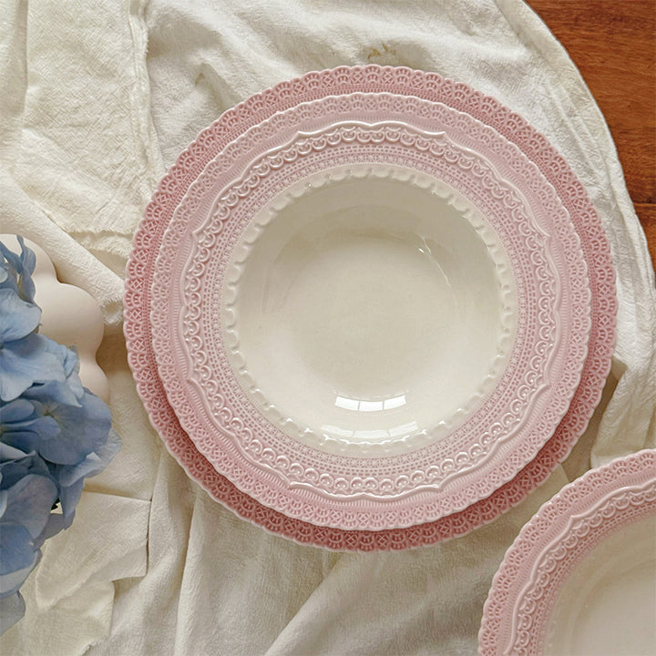 Pink Lace-Edge Ceramic Plate Collection