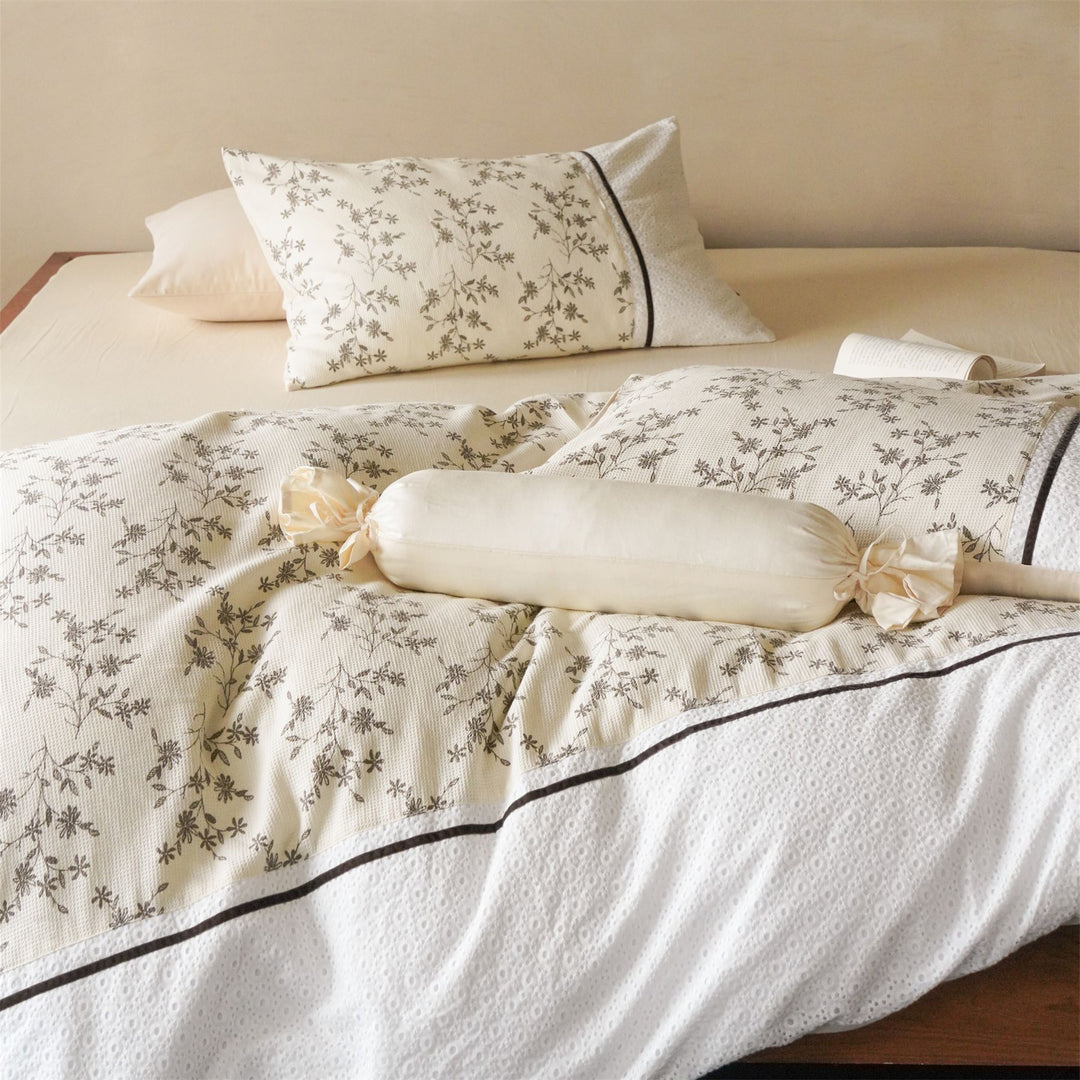 Beige Floral Cotton Bedding