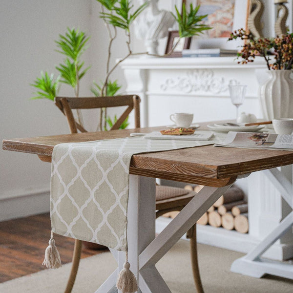 Soft Sage Rhombus Tassel Runner