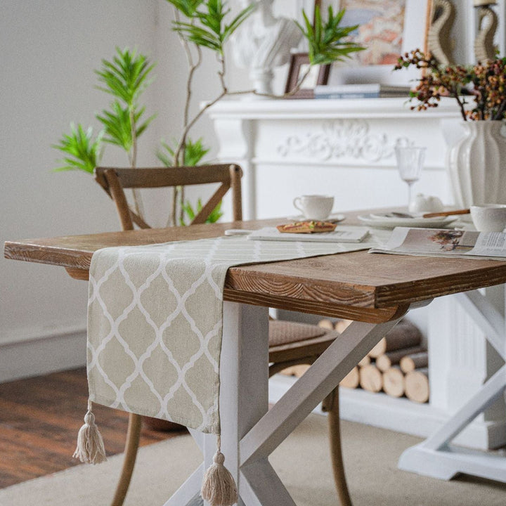 Soft Sage Rhombus Tassel Runner
