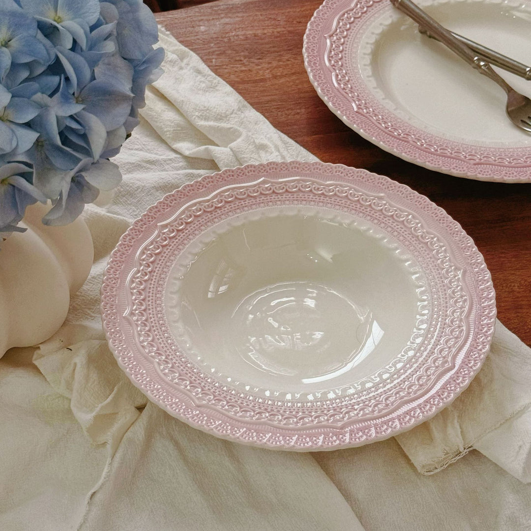 Pink Lace-Edge Ceramic Plate Collection