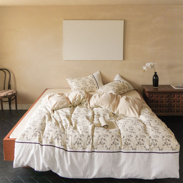Beige Floral Cotton Bedding