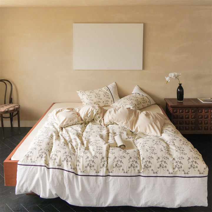 Beige Floral Cotton Bedding