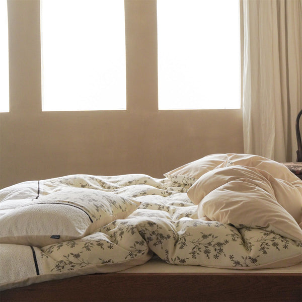 Beige Floral Cotton Bedding