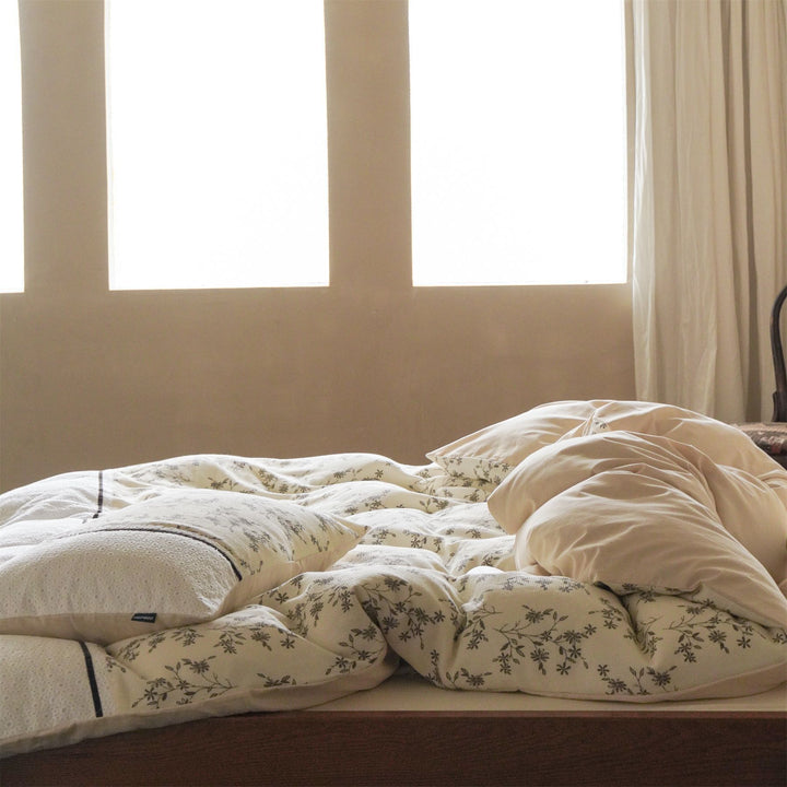 Beige Floral Cotton Bedding