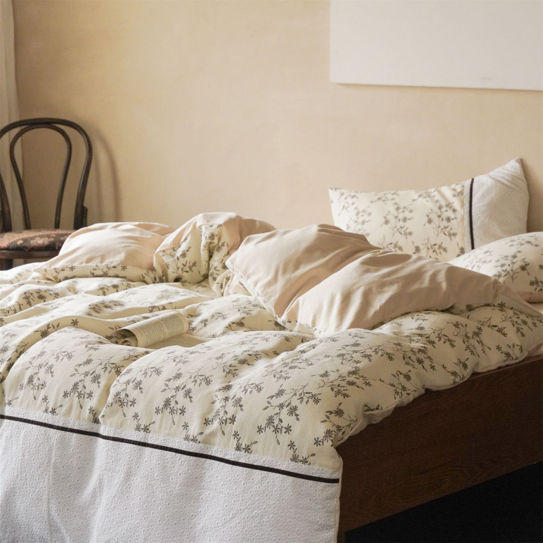 Beige Floral Cotton Bedding