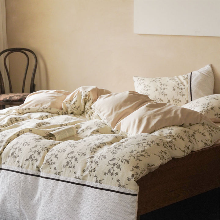Beige Floral Cotton Bedding