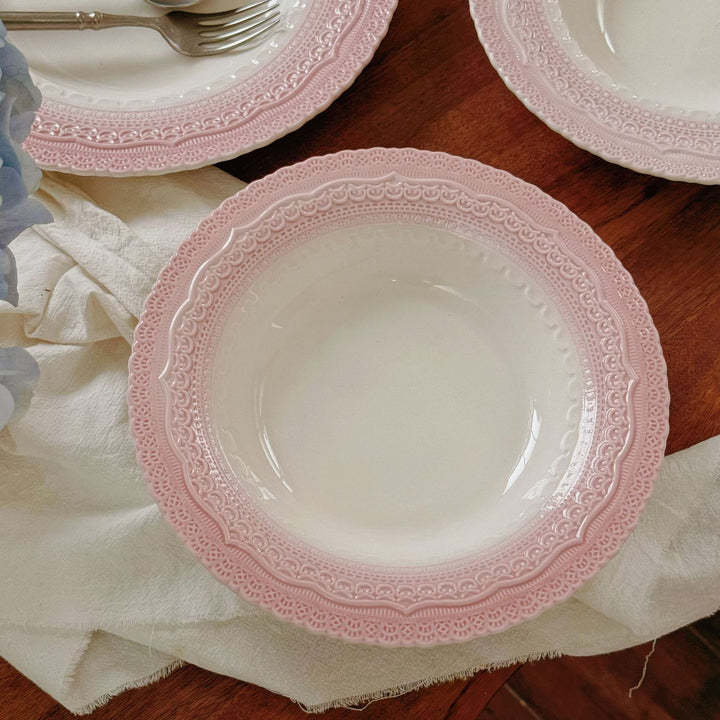 Pink Lace-Edge Ceramic Plate Collection