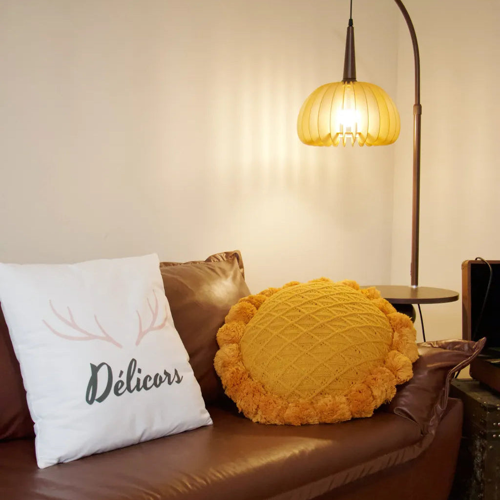 Sunflower Pom Pom Cushion -- Delicors