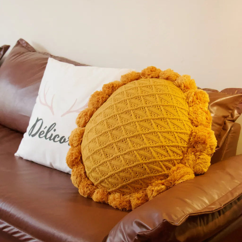 Sunflower Pom Pom Cushion -- Delicors